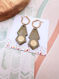 Pair of green gatsby wood hoop earrings
