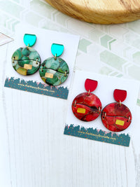 Alcohol Ink Earrings in Green and Red Inks