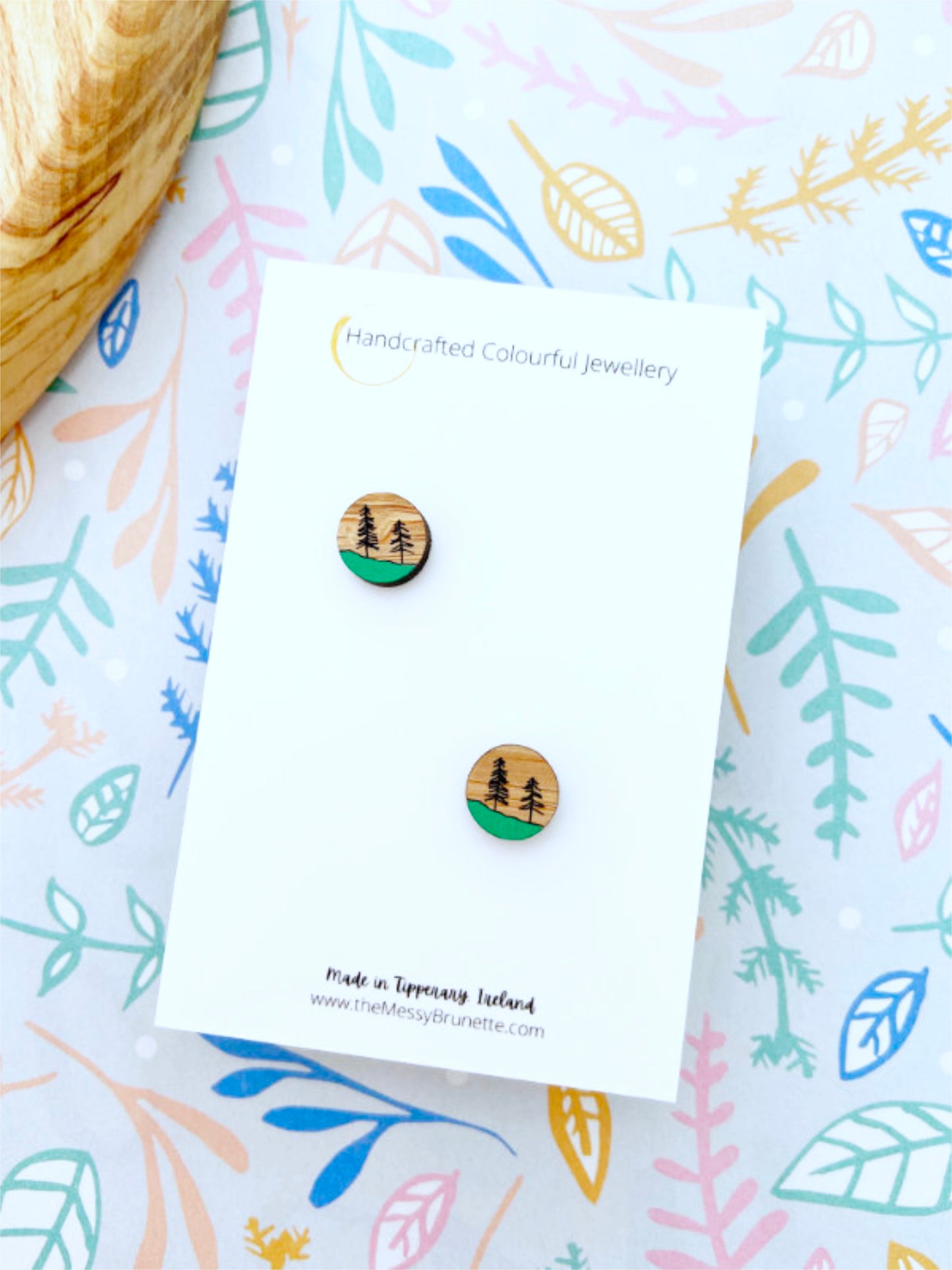 eco friendly forest stud wooden earrings
