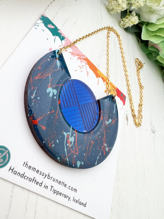 Colourful Navy Blue Paint Splash Necklace