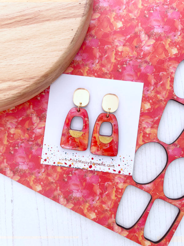 Pink and orange colour clash statement earrings