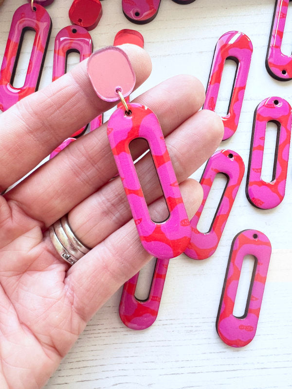 Colour Clash Red & Pink Long Oval Earrings