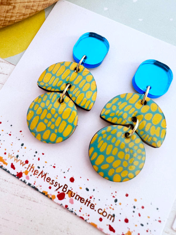 Blue and Yellow Statement Earrings | 2 Styles