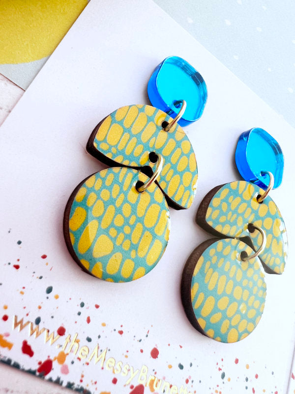 Blue and Yellow Statement Earrings | 2 Styles