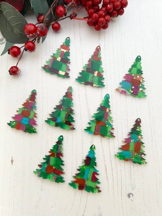 Abstract Hand Painted Christmas Tree Earring Drops