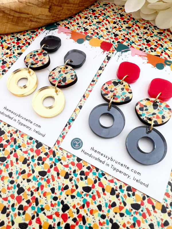 Mini Terrazzo Style Pebble Circle Drops in 2 Styles