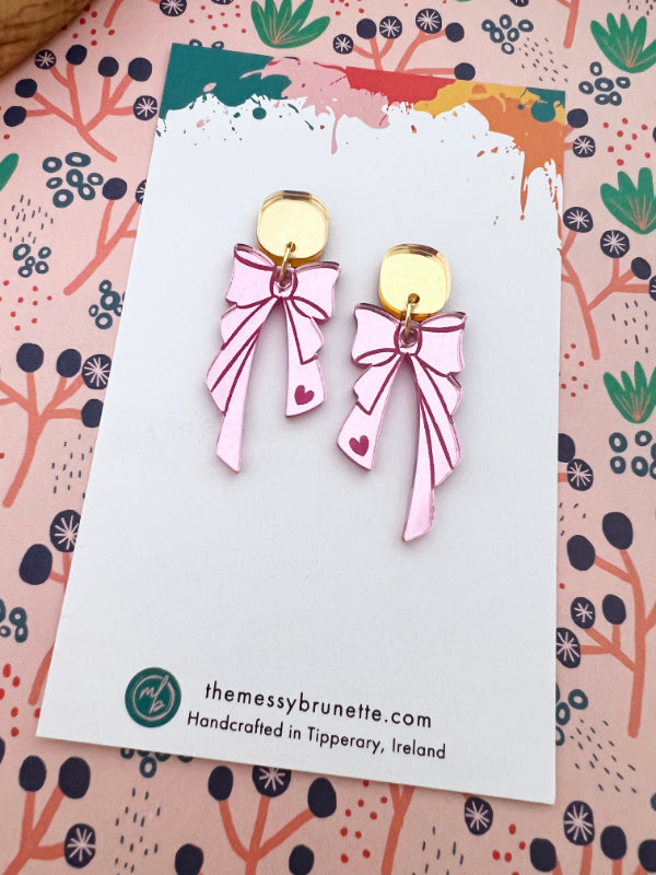 Pink Ribbon Earrings with Studs or Hoops