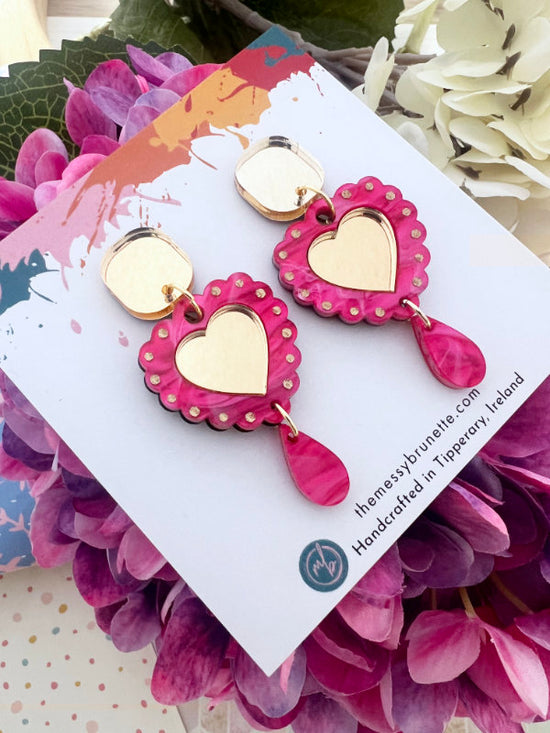 Heart Shaped Earrings in Blue and Pink