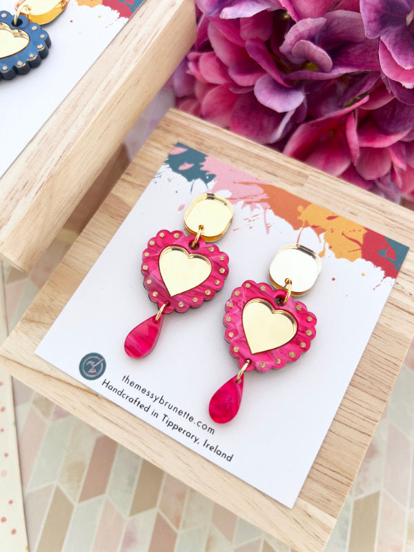 Heart Shaped Earrings in Blue and Pink