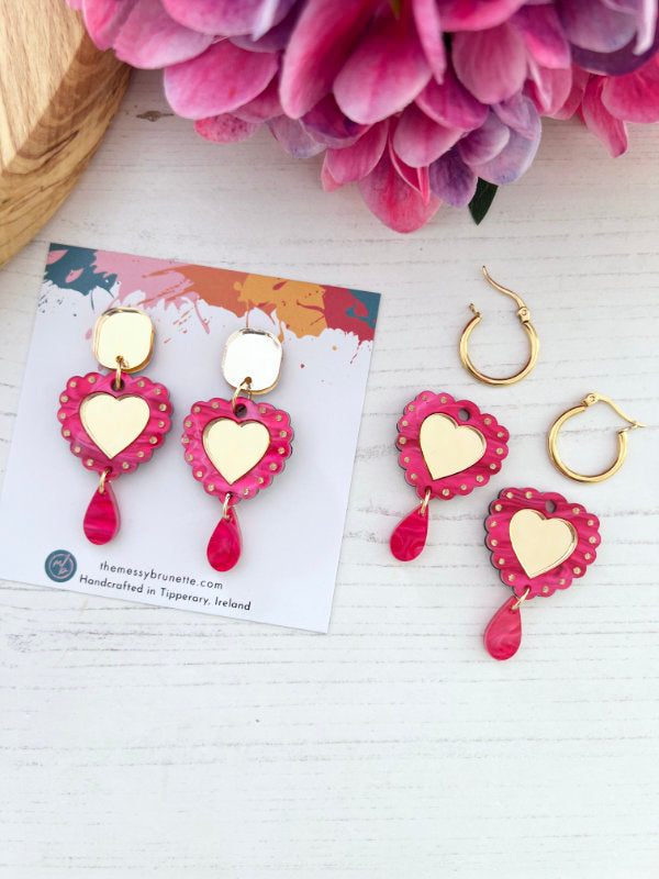 Heart Shaped Earrings in Blue and Pink