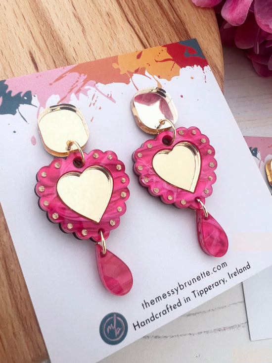 Heart Shaped Earrings in Blue and Pink