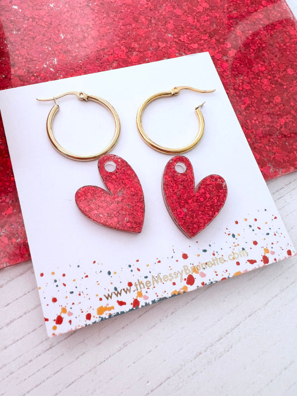 Pink Confetti Sparkle Heart Earrings | 2 Styles