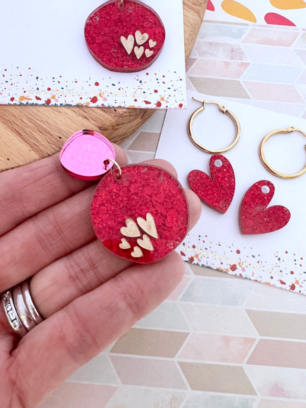 Pink Confetti Sparkle Heart Earrings | 2 Styles