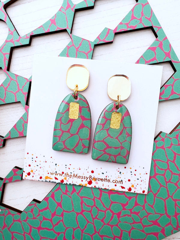 Safari Print Green and Pink Earrings in 2 Styles