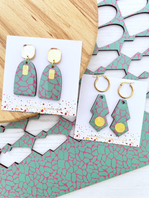 Safari Print Green and Pink Earrings in 2 Styles