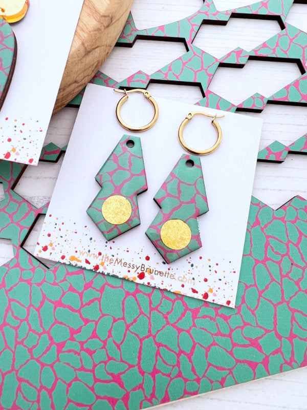 Safari Print Green and Pink Earrings in 2 Styles