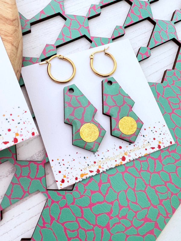 Safari Print Green and Pink Earrings in 2 Styles