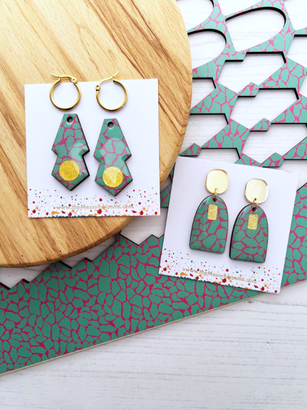 Safari Print Green and Pink Earrings in 2 Styles