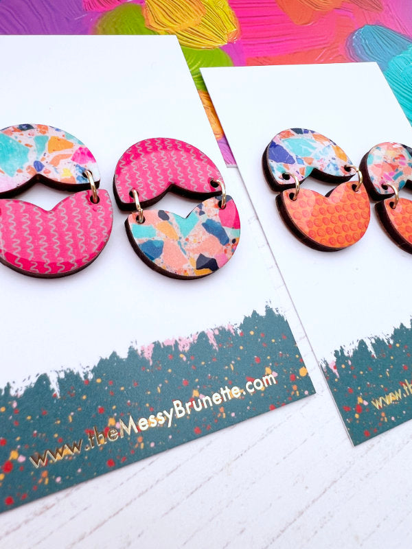 Curved Petal Statement Stud Dangles | Oranges and Pinks