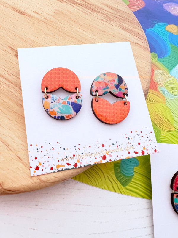Curved Petal Statement 'Opposites' Stud Dangles | Oranges and Pinks