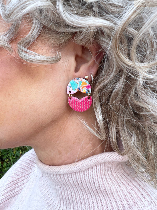 Curved Petal Statement 'Opposites' Stud Dangles | Oranges and Pinks