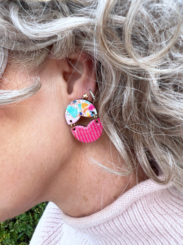 Curved Petal Statement 'Opposites' Stud Dangles | Oranges and Pinks