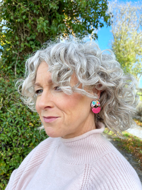 Curved Petal Statement 'Opposites' Stud Dangles | Oranges and Pinks