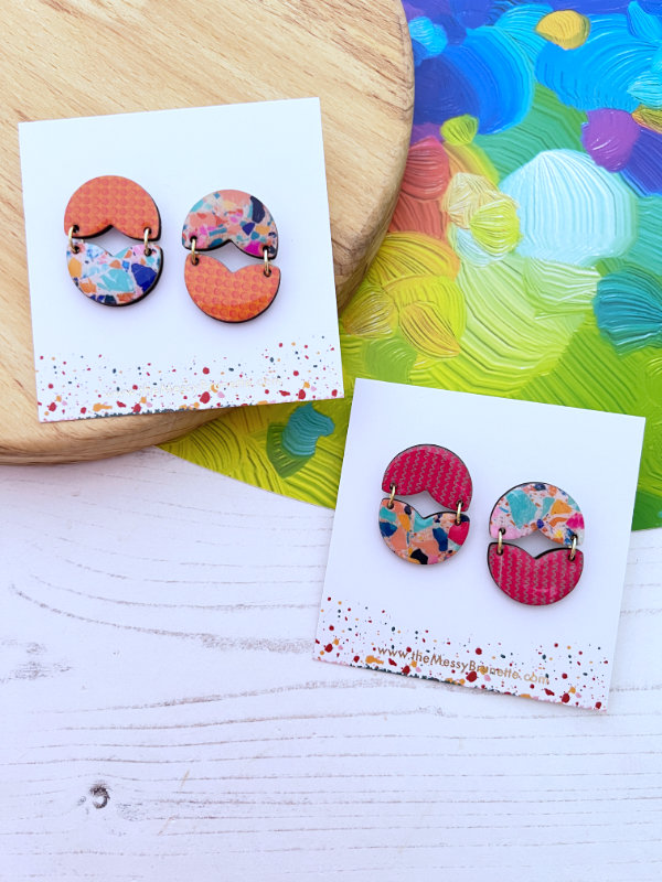 Curved Petal Statement 'Opposites' Stud Dangles | Oranges and Pinks