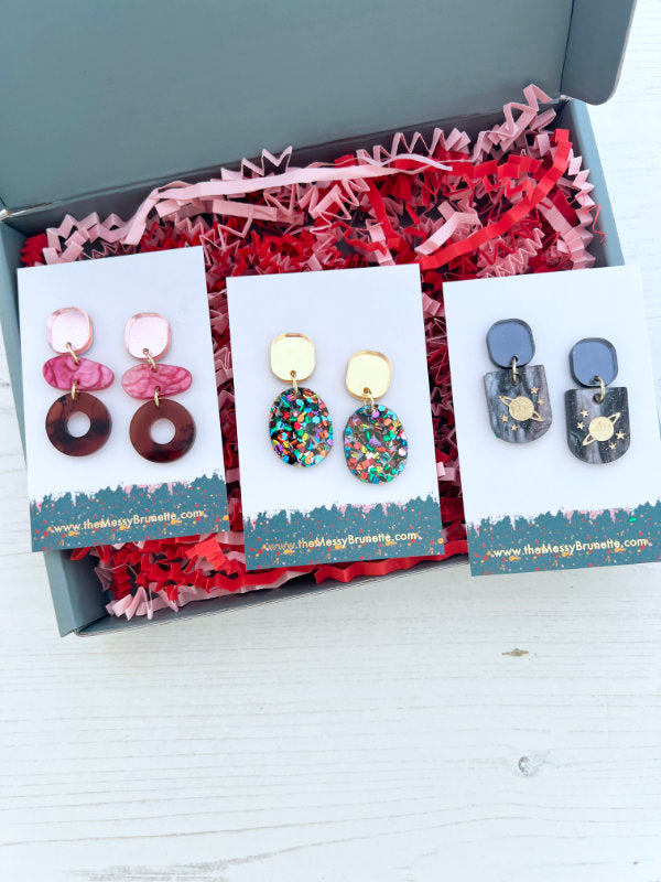 Jewellery Gift Set | Party Glitz, Open Circle Pebble and Planet Earrings