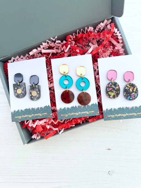 Jewellery Gift Set | Planet Earrings, Double Circles & Glitter Shard Pebble Earrings
