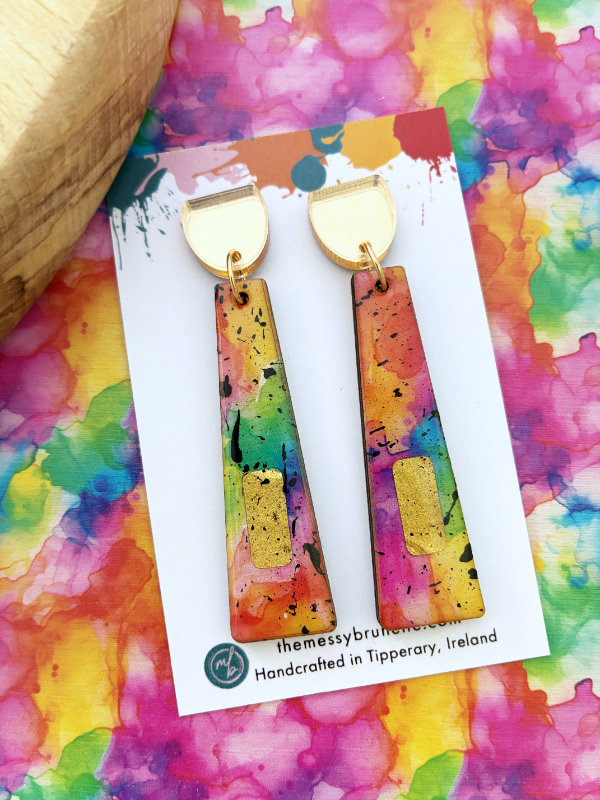 Alcohol Ink Rainbow Earrings in 2 Styles