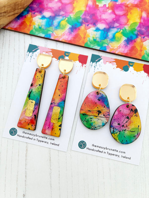 Alcohol Ink Rainbow Earrings in 2 Styles