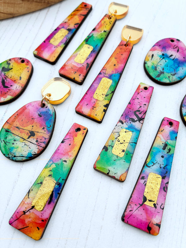 Alcohol Ink Rainbow Earrings in 2 Styles