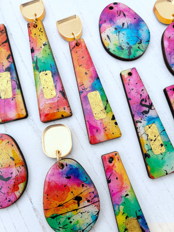 Alcohol Ink Rainbow Earrings in 2 Styles
