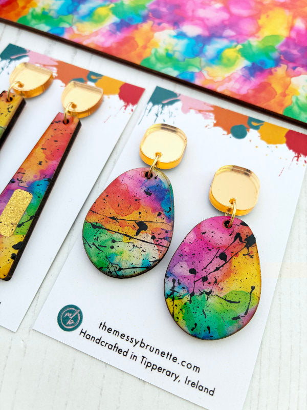 Alcohol Ink Rainbow Earrings in 2 Styles