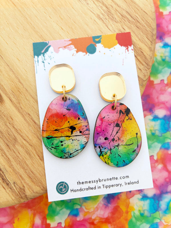 Alcohol Ink Rainbow Earrings in 2 Styles