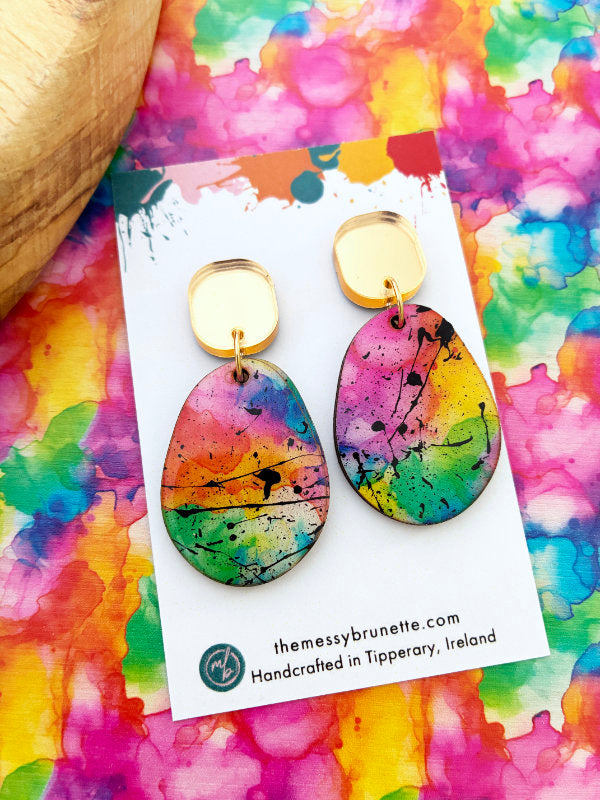 Alcohol Ink Rainbow Earrings in 2 Styles