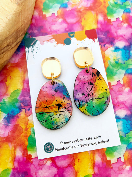 Alcohol Ink Rainbow Earrings in 2 Styles