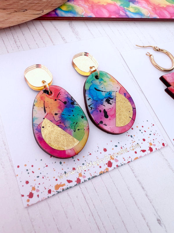 Multi Coloured Ink Drop Earrings | 2 Styles