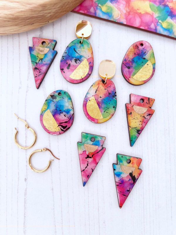 Multi Coloured Ink Drop Earrings | 2 Styles