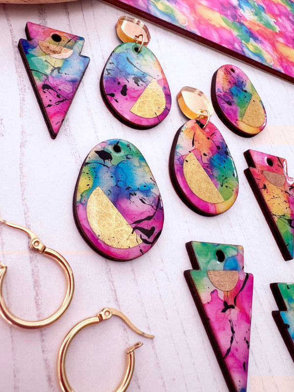 Multi Coloured Ink Drop Earrings | 2 Styles