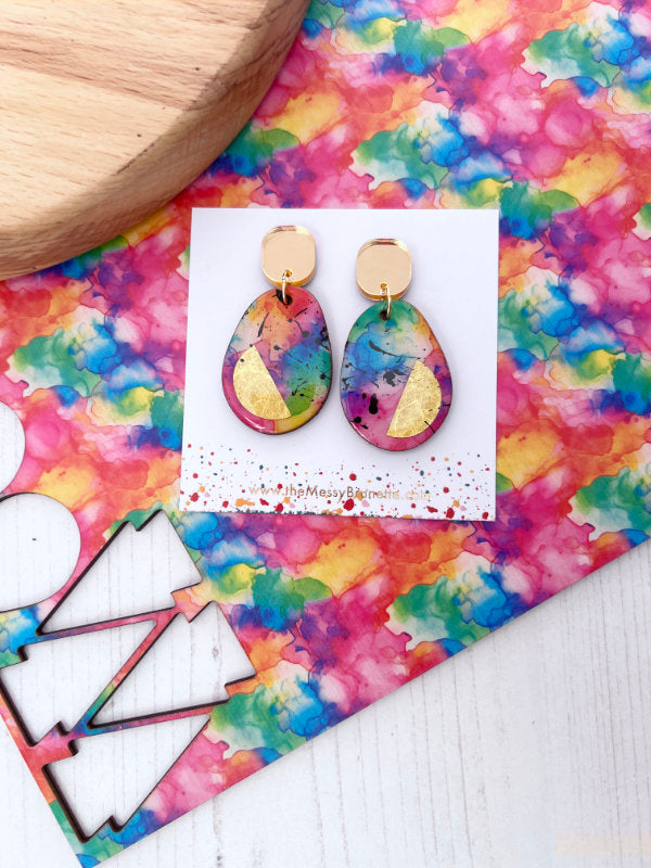 Multi Coloured Ink Drop Earrings | 2 Styles