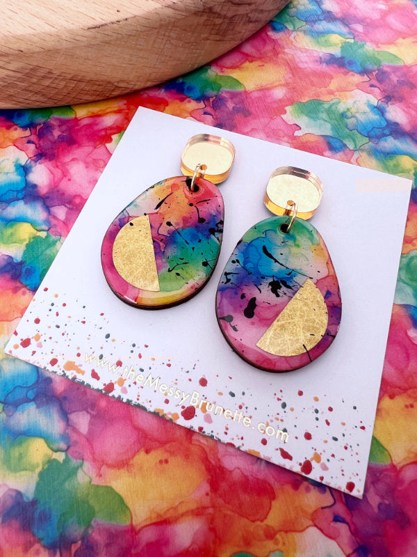 Multi Coloured Ink Drop Earrings | 2 Styles