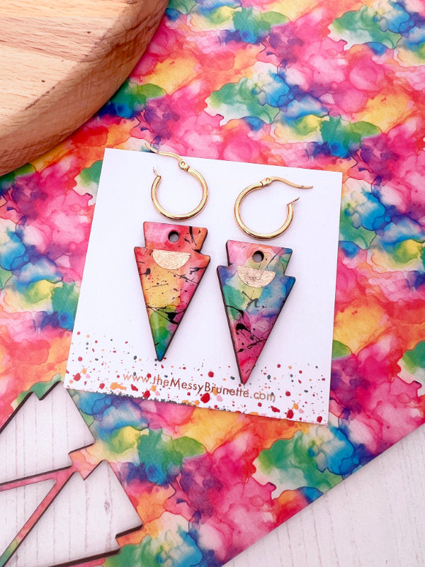 Multi Coloured Ink Drop Earrings | 2 Styles