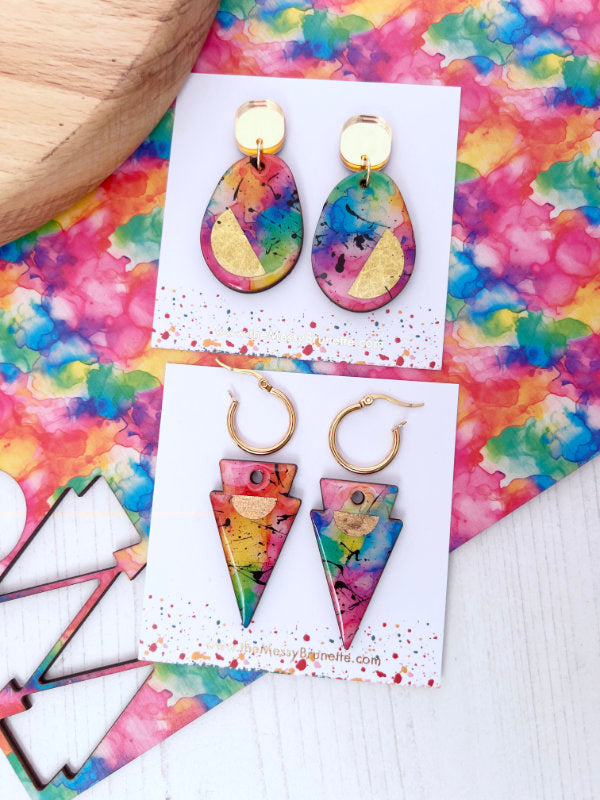 Multi Coloured Ink Drop Earrings | 2 Styles