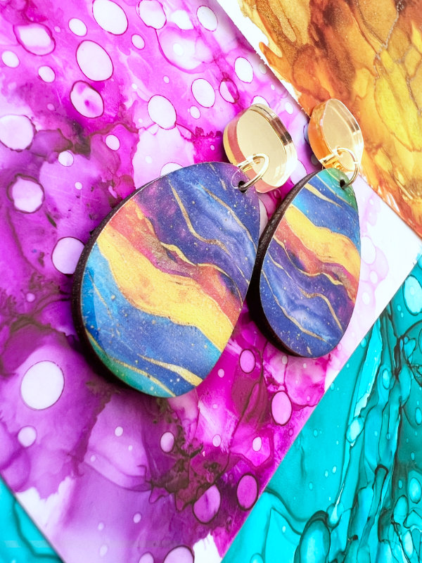 Colourful Alcohol Ink Wave Earring Drops