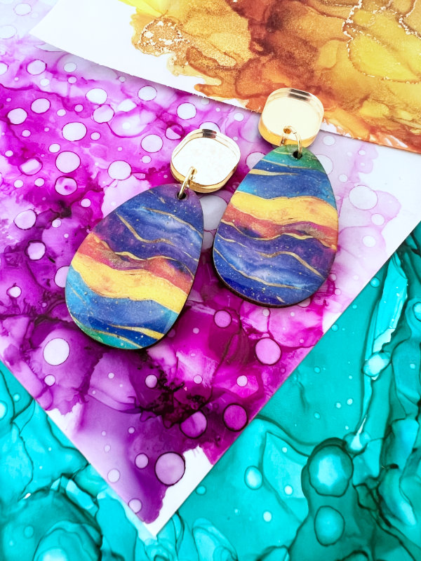 Colourful Alcohol Ink Wave Earring Drops