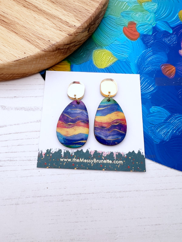 Colourful Alcohol Ink Wave Earring Drops