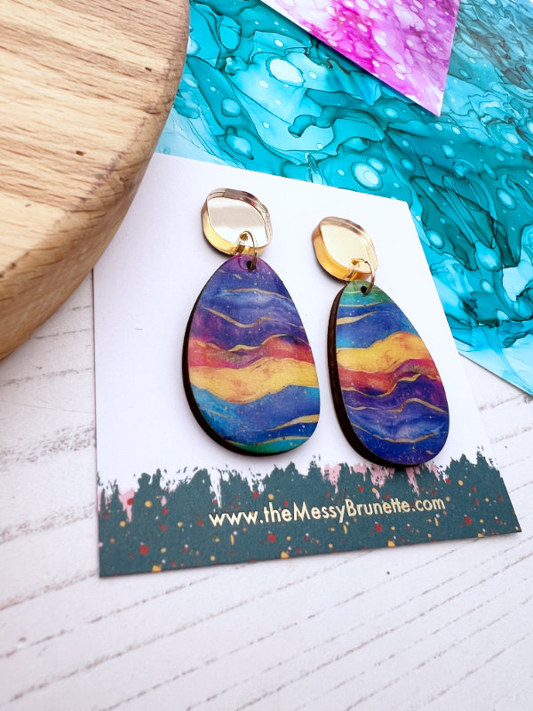 Colourful Alcohol Ink Wave Earring Drops