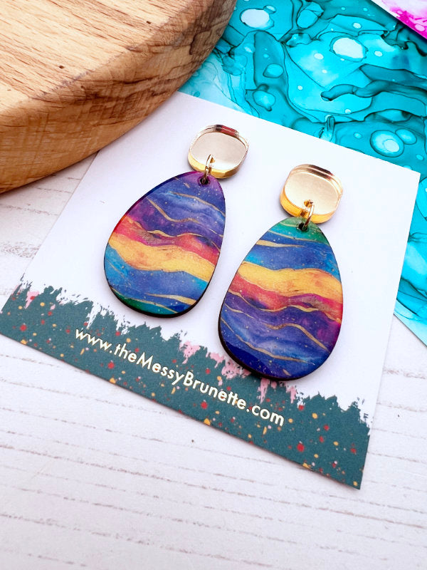 Colourful Alcohol Ink Wave Earring Drops